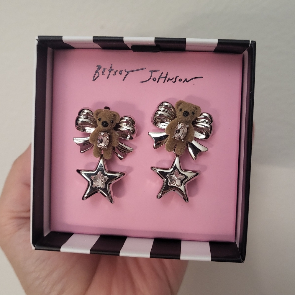 Betsey Johnson Teddy Bear and Star Drop Earrings